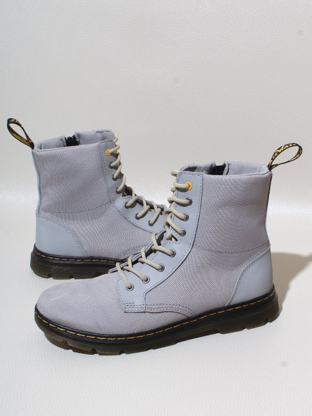 Womens Dr Martens Boots Size 7 Gray Canvas Side Zip Combat Moto Ankle Boot